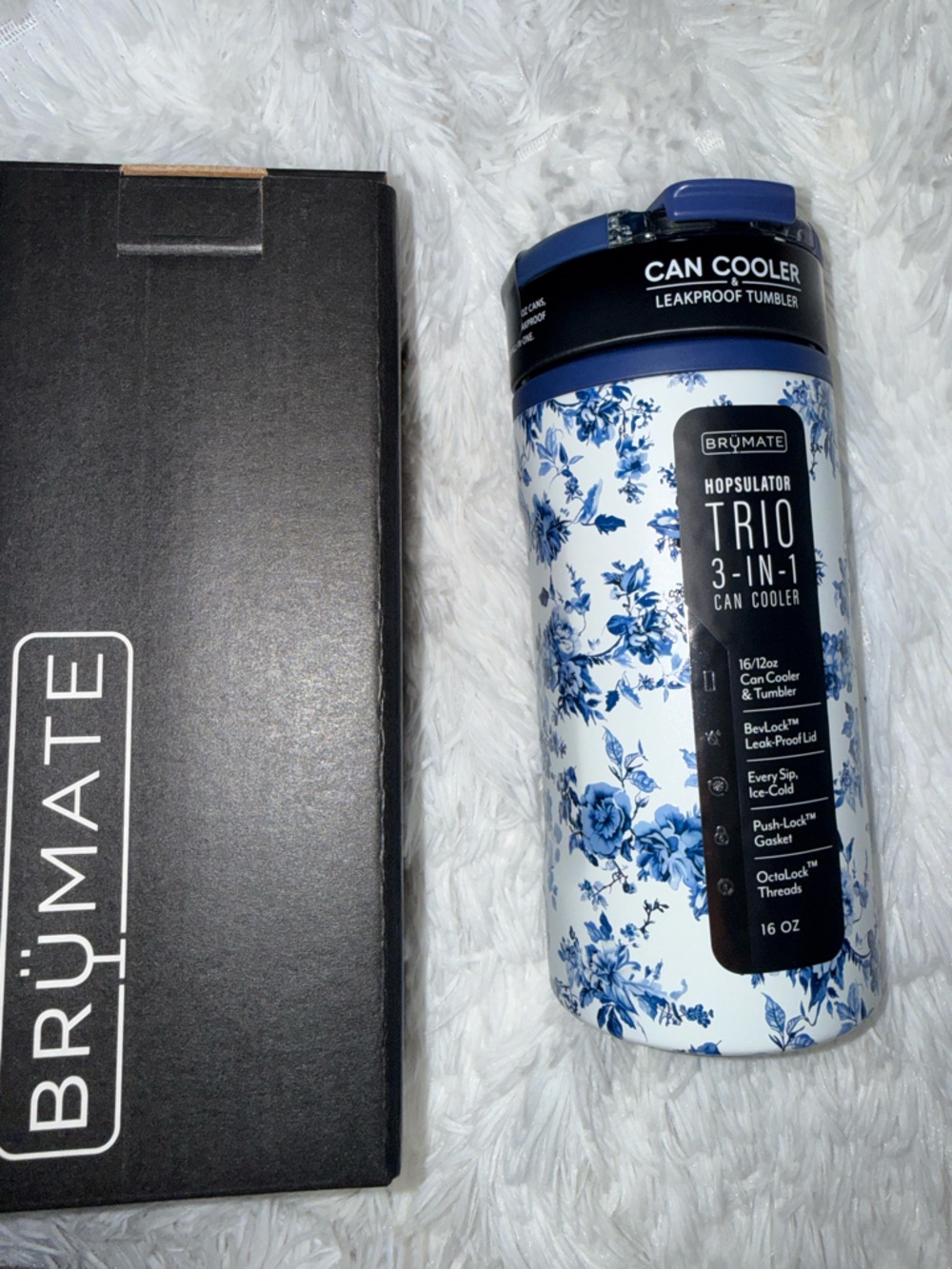 BrüMate Hopsulator Trio 3-in-1 Can Cooler & Tumbler - Blue Floral